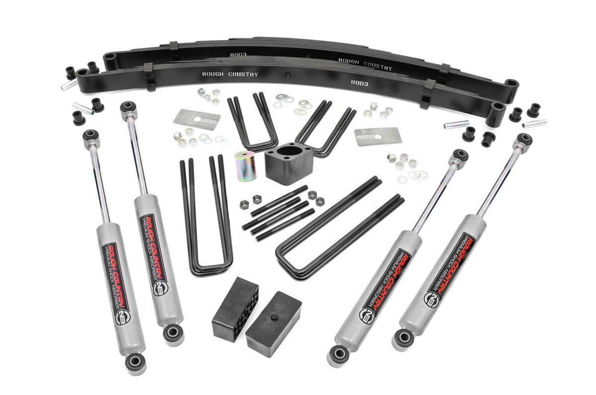 Dodge W300 Pickup Suspension Lift Kit - Rough Country - 4 Inch Lift Kit with Rear Blocks - '70-'74